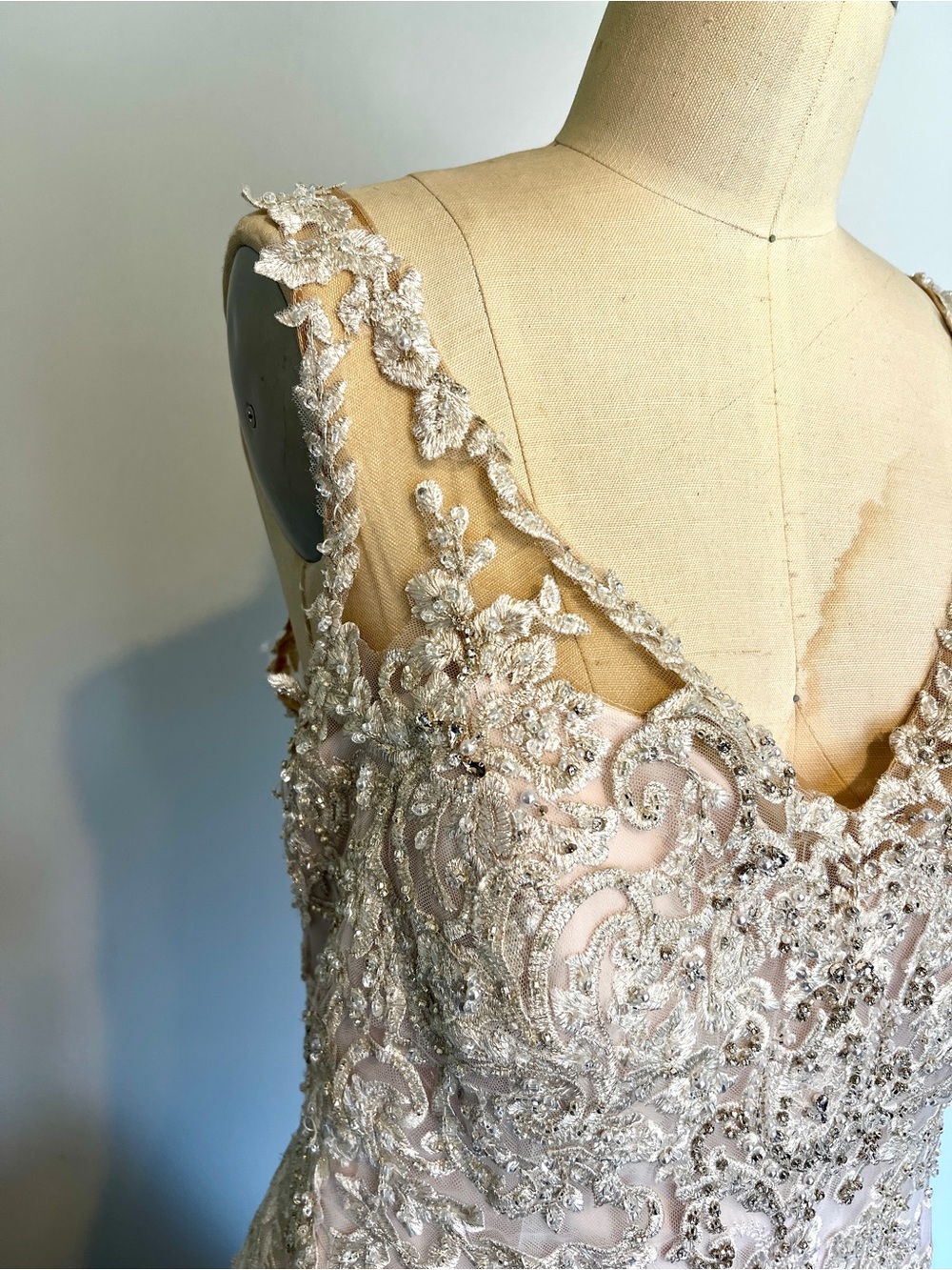 Ivory-Blush Lace Mermaid Wedding Dress - Picture 6 of 10